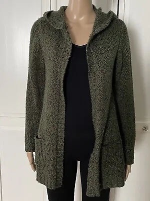 Buy Architect Green Open Front Knit Cardigan, Long Sleeve Pocket And Hoodie Sweater. • 9.65£