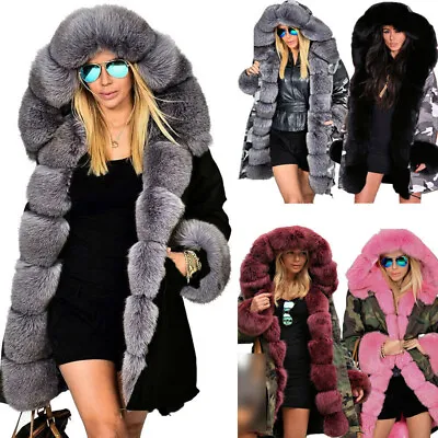 Buy Ladies' Fashionable Winter Coat Long And Hooded With Faux Fur Decoration • 35.93£