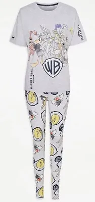 Buy 100 Years Of Warner Bros Looney Tunes Ladies Grey Character Pyjamas Size 12-14 • 17.99£