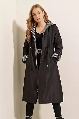 Buy Turkish Designer Trench Coat Jacket Hooded Windbreaker Raincoat S UK 6-10 Fits • 1.99£