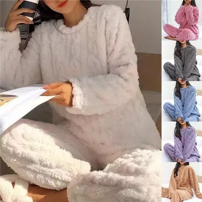 Buy Women Fleece Pajamas Set Warm Comfy Sleepwear Suit Nightwear Pjs Winter XMAS New • 3.69£