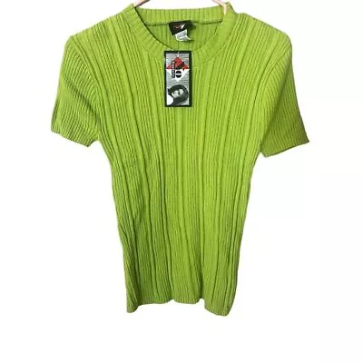 Buy Vtg No Boundaries Ribbed Sweater Y2K Womens M Short Sleeve Lime Green NEW Fitted • 46.30£