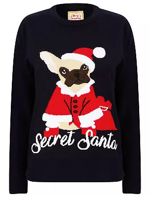 Buy Women’s Christmas Jumper Secret Santa Dog Pug Motif Novelty Xmas Knitted Sweater • 14.99£