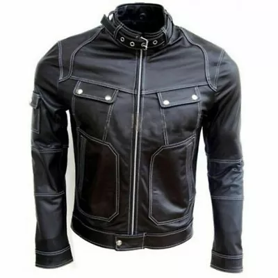 Buy Men's Genuine Lambskin Leather Jacket Slim Fit Moto Biker Jacket -MJ053 • 110.57£