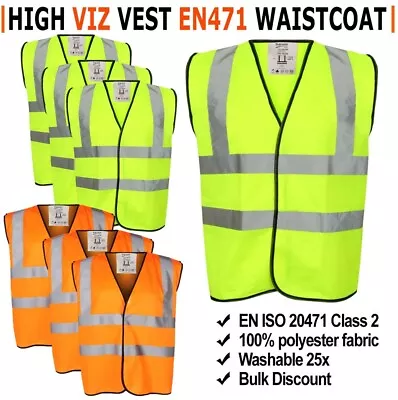 Buy Hi Viz Vest High Vis Safety | YELLOW ORANGE | EN471 Waistcoat Visibility Jacket • 89.99£