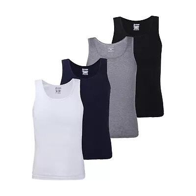 Buy Men's Fine Rib Fitted Slim Fit Muscle Athletic Gym Tank Ribbed 100% Cotton Vest • 19.99£