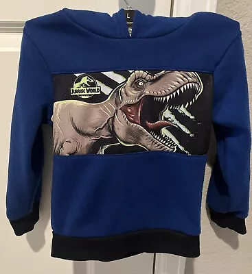 Buy Jurassic Park Dinosaur Pull Over Hoodie, Boys Size 4, Blue, Detailed Dinosaur! • 9.99£