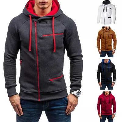 Buy Mens Hoodie Coat Warm Hooded Jacket Coat Sweatshirt Winter Work Zip Up Jumper • 12.66£