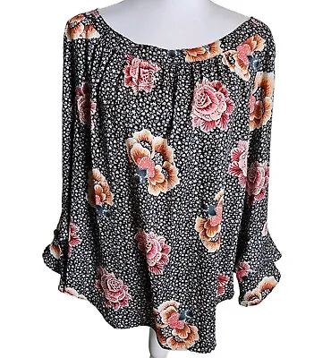 Buy Loft Outlet Floral Print Blouse Sz Large Ruffle Sleeve Relaxed Career Workwear  • 21.20£