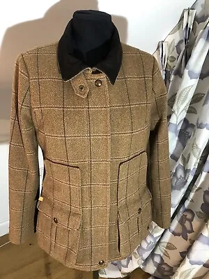 Buy Joules Ladies Jacket Field Coat UK14 Brown Check Wool With Floral Lining VGC • 74.95£