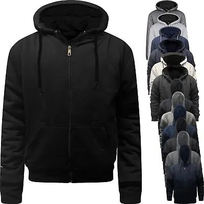 Buy Mens Big King Plain Hoodie Jacket Fur Lined Thick Sherpa Fleece Hooded Zip Top • 19.99£