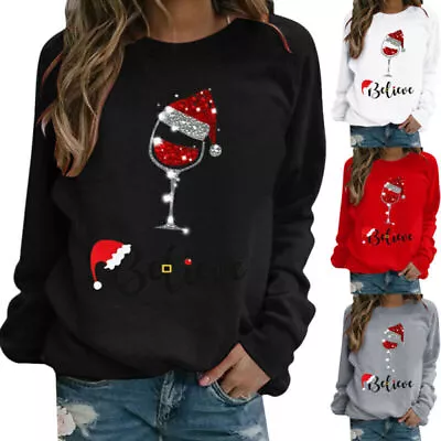 Buy Womens Christmas Print Jumper Xmas Pullover Sweatshirt Long Sleeve T-Shirts Tops • 9.95£