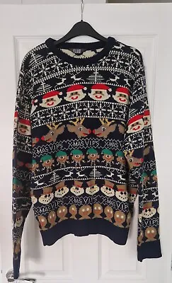 Buy Mens Fluid Christmas Jumper Size Large Xmas Sweater Santa Reindeer Elves Snowmen • 12.49£