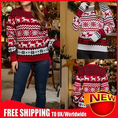 Buy Women Christmas Sweater Festive Holiday Party Jumper Simple Jacquard Sweater Top • 14.87£