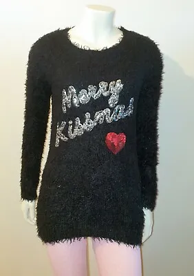 Buy Merry Kissmas Christmas Wishes Sequin & Heart Cute Sexy Black Jumper Size Small  • 14.99£