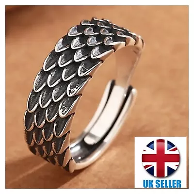 Buy 925 Sterling Silver Vintage Ancient Dragon Skin Adjustable Ring Men Jewellery UK • 6.99£