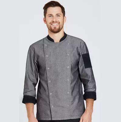 Buy Simon Jersey Chef Jacket Grey Black Denim Modern Premium Coat • 12.49£
