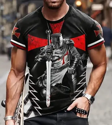 Buy KNIGHTS TEMPLAR Sword Cross Mens Top T-Shirt Black And Red *EXTRA LARGE* • 18.95£