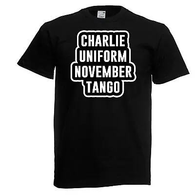 Buy Charlie Uniform November Tango Joke Funny Black Mens T Shirt • 11.95£