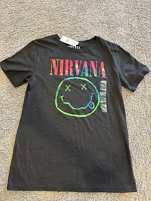 Buy NWT Nirvana Smiley Face Graphic Tee, Athletic Fit, Gray Size M • 12.31£