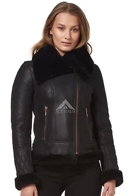 Buy Ladies Real Sheepskin Jacket Shearling Fur Short Fitted Black Fashion NV43 • 303.37£