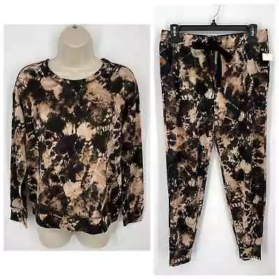 Buy Jenni NWT Women's 2 Piece PJ Set Sleepwear Shirt & Pants Size S Nude Tie Dye • 40.25£