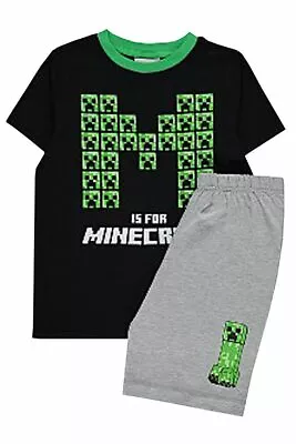 Buy Minecraft Pyjamas Boys Ex Store T-shirt And Shorts Gamer Creeper.6-12yrs. • 7.95£