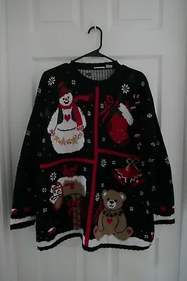 Buy Unbranded Black Knit Sweater W/ Christmas/Winter Design Gently Worn Size: XL • 14.20£