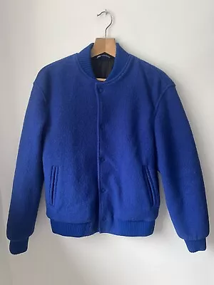 Buy Zara 100% Wool Varsity Bomber Jacket Coat Outerwear Royal Blue S • 59.99£