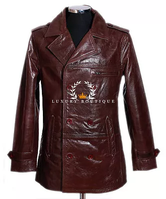Buy Harrison Men's Brown Smart Casual Double Breasted Real Cowhide Leather Jacket • 119.99£