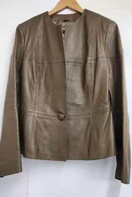 Buy Ladies LA CONFIDENCE Olive Green Leather Jacket Collarless UKM - CG S60 • 14.70£