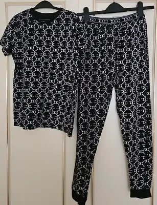Buy Boys Black Pj S  With Cream  Cool  Imprinted All Over Pyjamas  Size 13yrs  • 4£