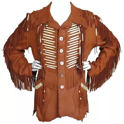 Buy Native American Handmade Backstitched Real Leather Jacket | Bonework Style Coat • 98.03£