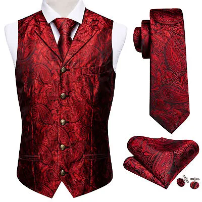Buy Mens Paisley Waistcoat Casual Wedding Vest Silk Tie Set Casual Formal Jacket  • 14.99£