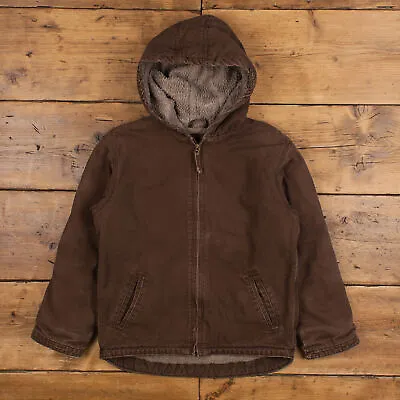 Buy Vintage Blue Mountain Workwear Jacket M Sherpa Lined Hooded Active Brown Zip • 49.49£
