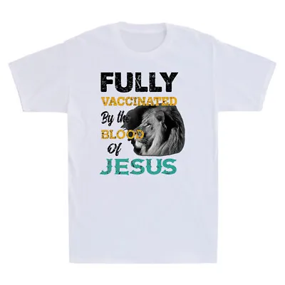 Buy Fully Vaccinated By The Blood Of Jesus Lion God Christian Vintage Men's T-Shirt • 15.99£
