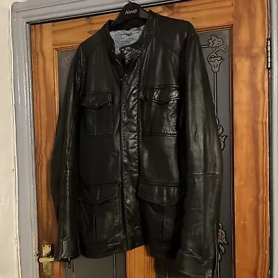 Buy Ted Baker Size Large Black Leather Jacket Round Neck • 39.99£