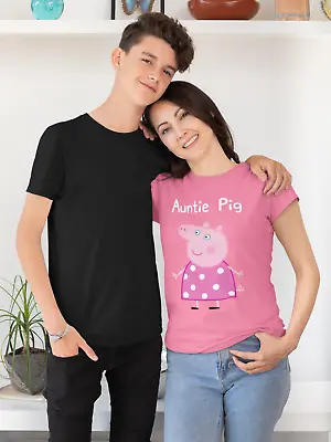 Buy Auntie Pig Pink T-Shirt-Gift Present Christmas Birthday Tee Top Perfect Family • 2.99£