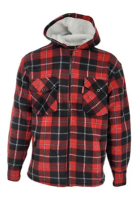 Buy Mens Lumberjack Work Padded Thick Fleece Lined Sherpa Fur Check Hooded Shirt UK • 18.68£