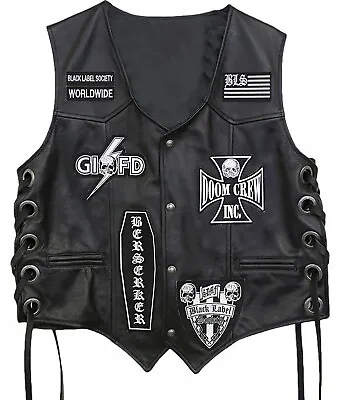 Buy Zakk Wylde Black Label Society Biker Skull Patches Genuine Leather Vest • 109.99£