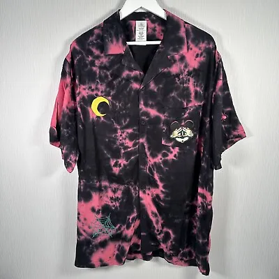 Buy Disney Mickey Mouse Halloween Tie Dye Pink Black Short Sleeve Button Shirt XXL • 39.99£