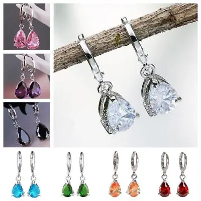 Buy 925 Sterling Silver Huggie Earrings Crystal Colour Drop Earrings Women Jewellery • 2.99£