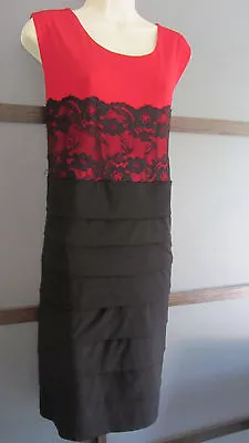 Buy 20W Dress Red Black Lace Tiered Skirt Knee Length Sz 20w • 22.67£
