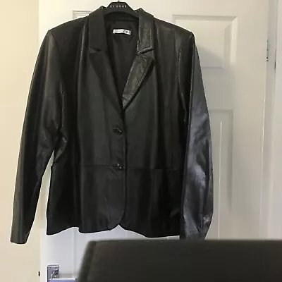 Buy Womens Dorothy Perkins Black Leather Blazer Type Jacket UK 18/20 • 18£