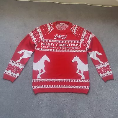 Buy Budweiser Official Mens Crew Neck Christmas Jumper/Top Wool Blend Large/L Red • 49.99£