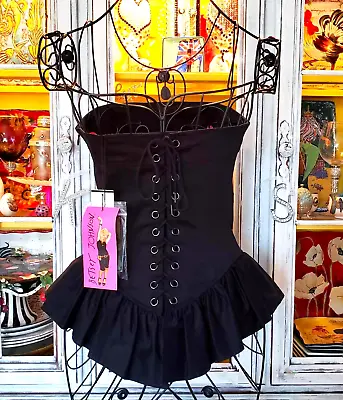 Buy Vintage Betsey Johnson Y2K Black Ruffle Lace Up Bustier Corset Dress Shirt Top 4 • 94.71£