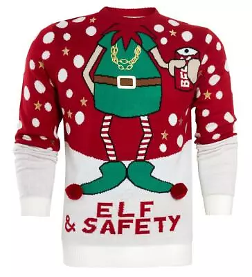 Buy Mens Christmas Jumper Red Elf Xmas Santa Size XS S M L XL Green Novelty • 19.95£