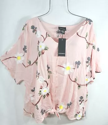 Buy LIV LOS Angelos Women's Blouse 1X Pink Peasant Embroidered Tie Waist Top NWT • 27.01£