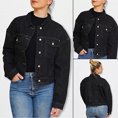 Buy Ladies Oversized Denim Jacket Washed Jeans Coat Womens Plus Size Cropped Top UK • 13.99£