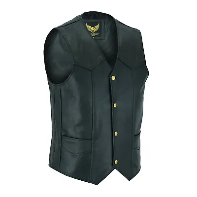 Buy Men's Genuine Classic Black Real Leather Plain Waistcoat Motorcycle Biker Vest • 24.99£